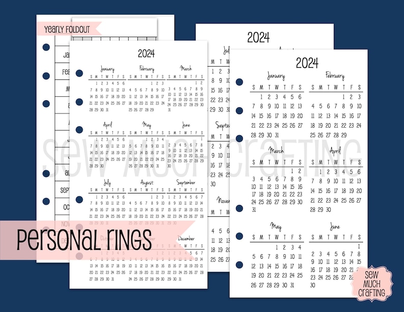 Printed Personal Size Yearly Calendars image 1