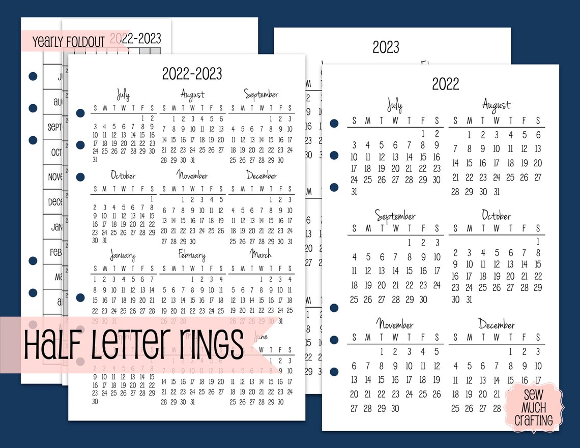Printed Half Letter Size Yearly Calendars | Etsy
