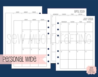 Printed Personal WIDE Month on Two Pages (SUNDAY-SATURDAY)