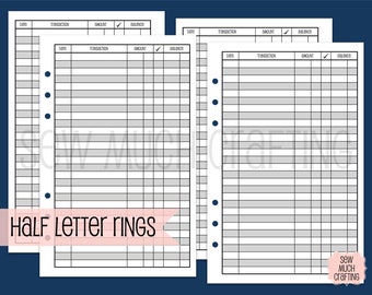 Printed Half Letter Size Checkbook Register Style Inserts