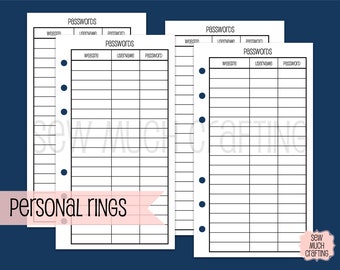 Printed Personal Size Password Inserts