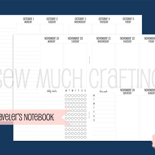 Traveler's Notebook B6 Size LINED Week on Two Pages WITH Etsy