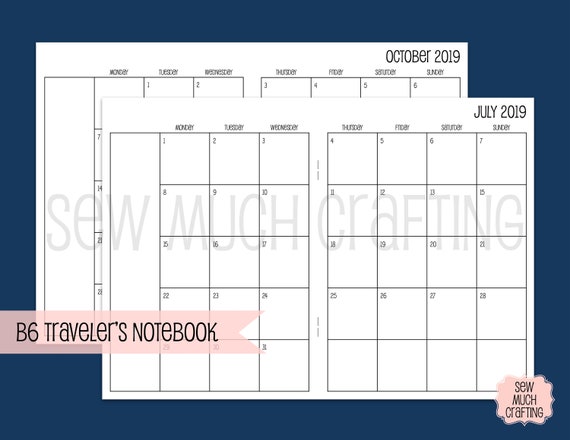 Traveler's Notebook B6 Size Month on Two Pages - Etsy