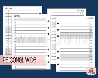 Printed Personal WIDE Month on Two Pages in LIST Format