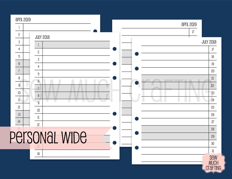 Printed Personal WIDE Month on Two Pages in LIST Format image 1