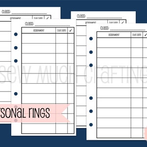 Printed Personal Size Assignment Tracking Inserts