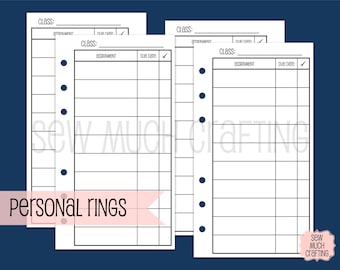 Printed Personal Size Assignment Tracking Inserts