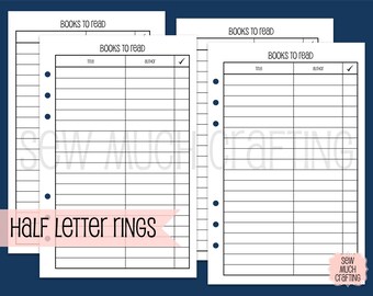 Printed Half Letter Size Books to Read Inserts