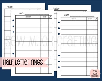 printing for homework Printed Half Letter Size Assignment Tracking Inserts