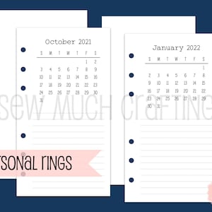 Printed Personal Size Monthly Overview Inserts