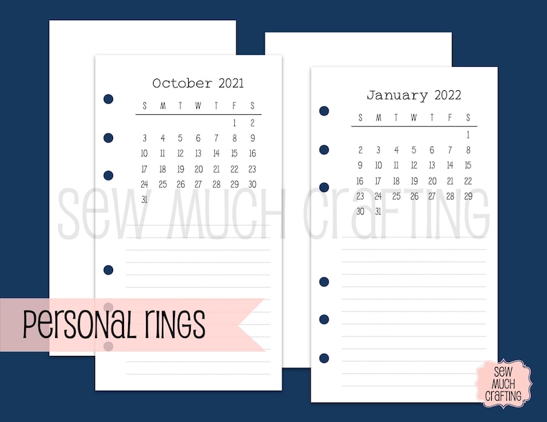 Printed Personal Size Monthly Overview Inserts image 1