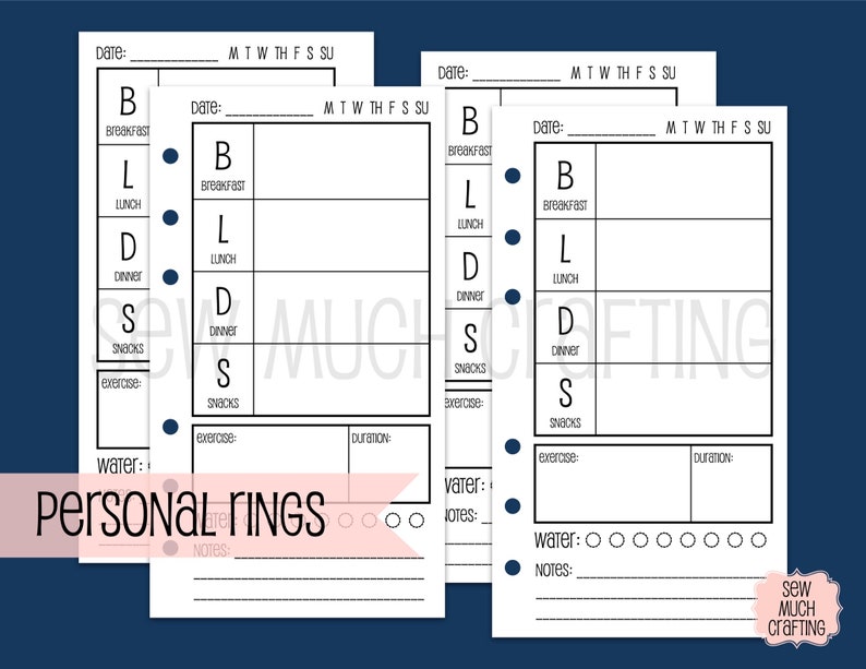 Printed Personal Size Food Journal Planner Inserts 30 DAYS image 1