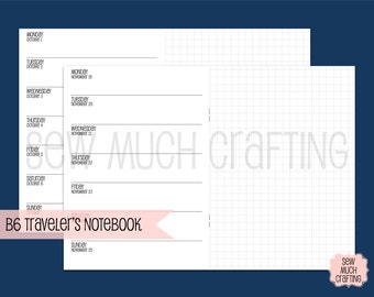 Traveler's Notebook B6 Size Week on One Page with Grid