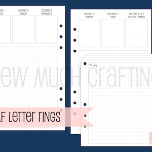 Printed Half Letter Size Week on Two Page Dutch Door Inserts