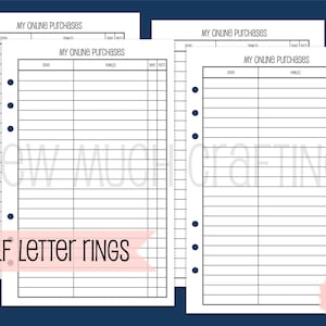 Printed Half Letter Size Online Purchase Trackers