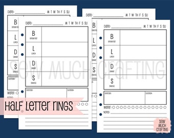 Printed Half Letter Size Food Journal Planner Inserts (30 DAYS)