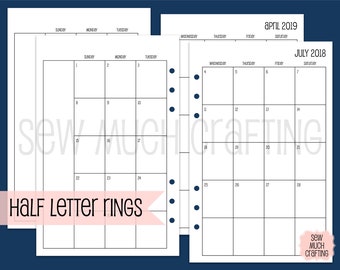 Printed Half Letter Size Month on Two Pages (SUNDAY-SATURDAY)