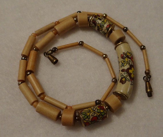 Hand Crafted Painted Wood Necklace - image 1