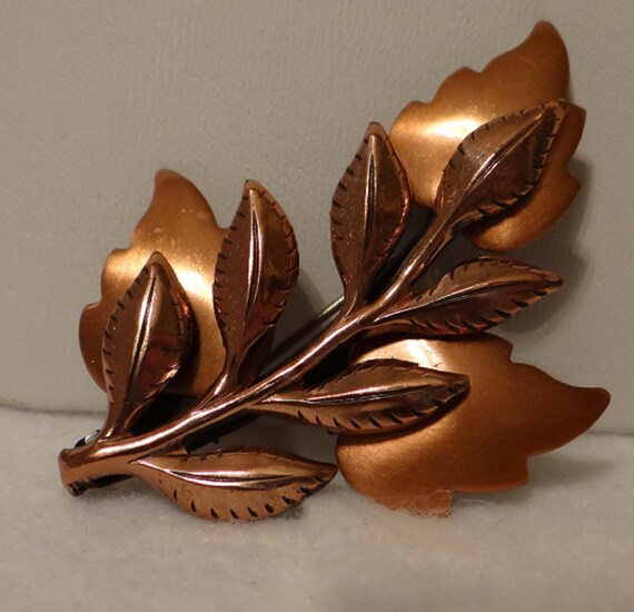 Renoir Copper Laurel Leaf Brooch - Gloss and Matte - image 3