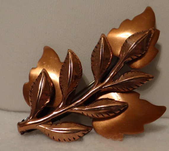 Renoir Copper Laurel Leaf Brooch - Gloss and Matte - image 1