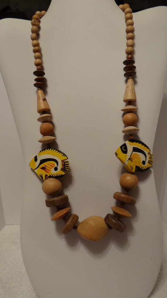 Necklace Topical Fish Wood Beads