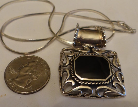 Vintage Necklace 925 Made in Mexico Pendant Black… - image 1