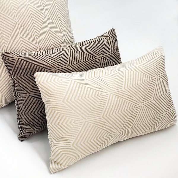 Sahara Textured Cream and Taupe Throw Pillows, 12x20 Inch Rectangular, Complete with Insert or Cover Only