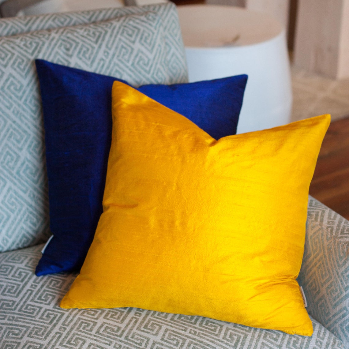 Sankara Ink Blue Silk 16x16 Throw Pillow insert Included Etsy