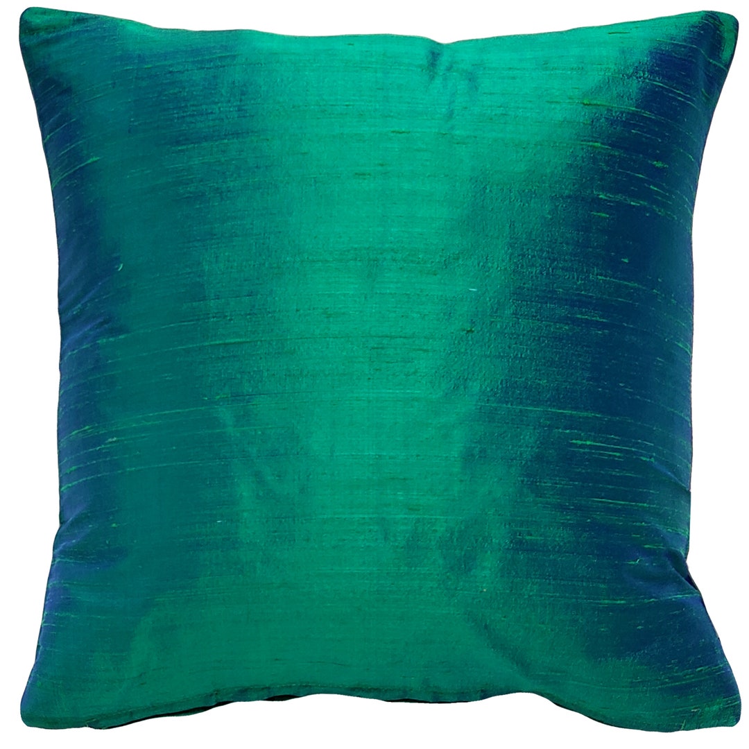 Sankara Peacock Blue Silk Throw Pillow 18x18 - Pillow Decor