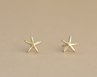 Starfish Gold Stud Earrings, Nautical Gold Jewelry, Star Earrings Stud, 14k Starfish Studs, Tiny Gold Studs, 14k Minimalist Stud Earrings