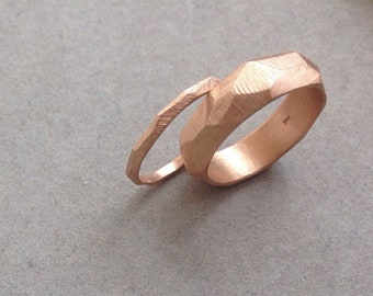 Rose gold 14k wedding rings,bridal ring, groom ring,wedding bands,solid gold,custom made wedding,baladi,gift for woman,faceted,raw design