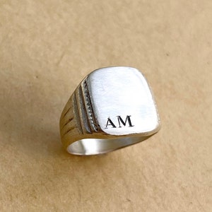 Personalized Signet Ring, White Gold Signet Ring, Unique Gold Jewelry, Initial Signet Ring, Square Signet Ring, Customized Signet Ring image 1