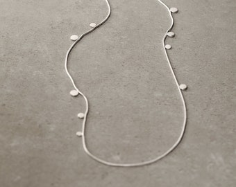 silver dot necklace, long silver necklace, gift for her, simple and delicate, minimalist necklace, elegant, one of a kind, studio baladi