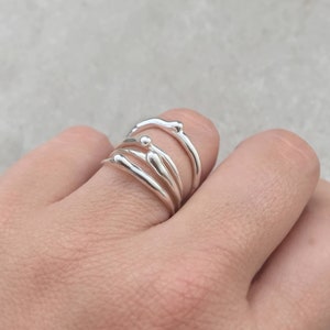 Silver Stacking Ring, Unique Ring for Women, Minimalist Jewelry, 14K White Gold Ring, Minimalist Ring, Liquid Ring, Asymmetric Ring image 1