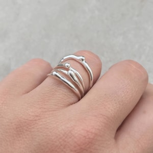 Silver Stacking Ring, Unique Ring for Women, Minimalist Jewelry, 14K White Gold Ring, Minimalist Ring, Liquid Ring, Asymmetric Ring