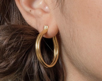 Unique Hoop Earrings, 14k Gold Hoop Earrings, 18k Gold Hoop Earrings, Artistic Jewelry, Stud Hoop Earrings, Elegant Hoop Earrings, Hand Made