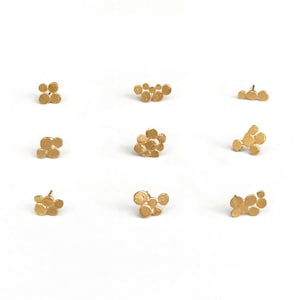 Singles, minimalist single stud earrings, mini cluster tiny earrings, golden stacking small earrings, hand made jewelry, studio baladi image 1