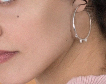 White Gold Hoop Earrings, Large Hoop Earrings, Solid Gold Jewelry, Unique Hoop Earrings, Artistic Earrings, Designer Earrings, Modern Hoop