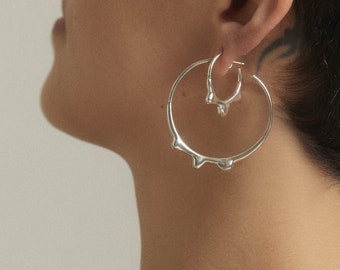 Large Hoop Earrings, Silver Hoop Earrings, Hoop Earrings for Women, Hand Made Jewelry, Minimalist Hoop Earrings, Unique Hoop Earrings