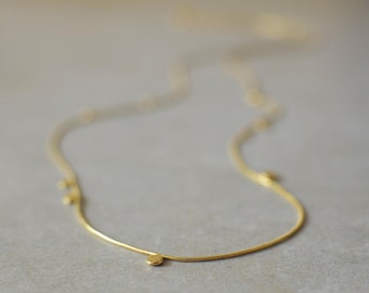 Dot Necklace, Dainty 14k Gold Necklace, Minimalist 14k Gold Necklace, Solid Gold Jewelry, Unique 14k Gold Necklace, Long Solid Gold Necklace