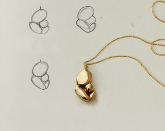 Mothers Hug Necklace, Gold Mothers Necklace, Mother Baby Necklace, Push present, Unique Gold Jewelry, New Mom Baby Gift, Birthing Necklace