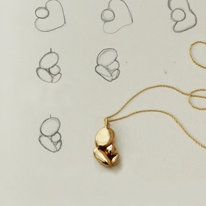 Mothers Hug Necklace, Gold Mothers Necklace, Mother Baby Necklace, Push present, Unique Gold Jewelry, New Mom Baby Gift, Birthing Necklace