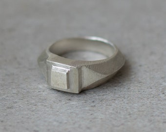 14k solid white gold Structure ring. Engagement ring