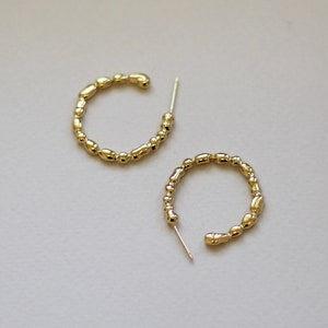 Grain hoops, glamorous amorphic shiny hoops, Christmas gift for her, hand made hoops, baladi, melting jewelry, silver hoops, gold hoops gift image 1
