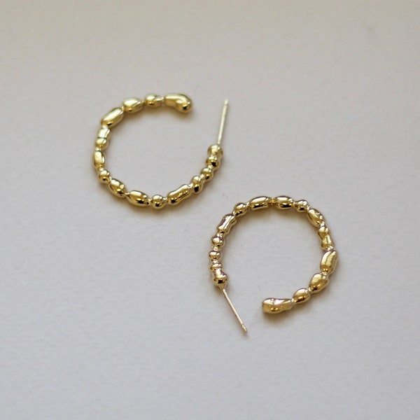 Grain hoops, glamorous amorphic shiny hoops, Christmas gift for her, hand made hoops, baladi, melting jewelry, silver hoops, gold hoops gift