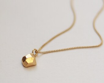 Faceted Necklace, Rock Pendant Necklace, Unique 14k Gold Necklace, Solid Gold Jewelry, Solid Gold Minimalist Necklace, Artistic Necklace