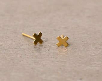 Pendientes de tuerca de oro de 14 k, pendientes de tuerca X, pendientes de tuerca pequeños, pendientes de tuerca minimalistas, joyería minimalista de oro, pendientes de oro pequeños, pendientes pequeños