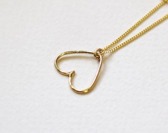 14k Gold Heart Necklace, Dainty Heart Necklace, Wire Heart Necklace, Solid Gold Jewelry, Minimalist Heart Necklace, Small Heart Necklace