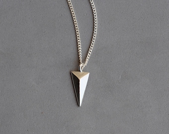 geometric triangle necklace, 3d, minimalist pendant, gift, geometric triangle, sterling silver, modern silver, solid gold, hipster, baladi