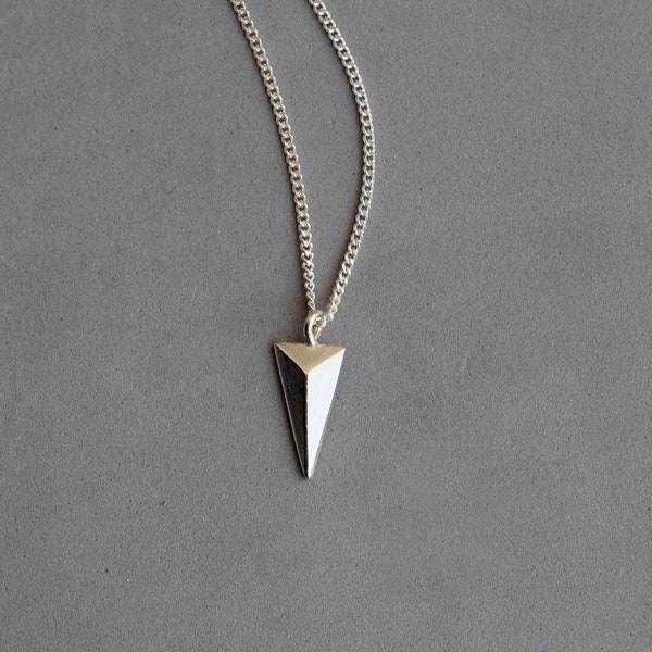 geometric triangle necklace, 3d, minimalist pendant, gift, geometric triangle, sterling silver, modern silver, solid gold, hipster, baladi